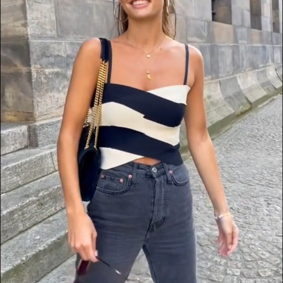 BLACK & WHITE ZIP UP CROP TUBE TOP - Picture 1 of 7